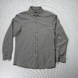Zegna Button Down Long Sleeve Shirt Gray Cotton Regular Fit Collared Size L